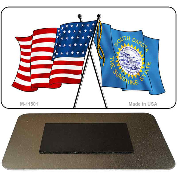 South Dakota Crossed US Flag Novelty Metal Magnet M-11501