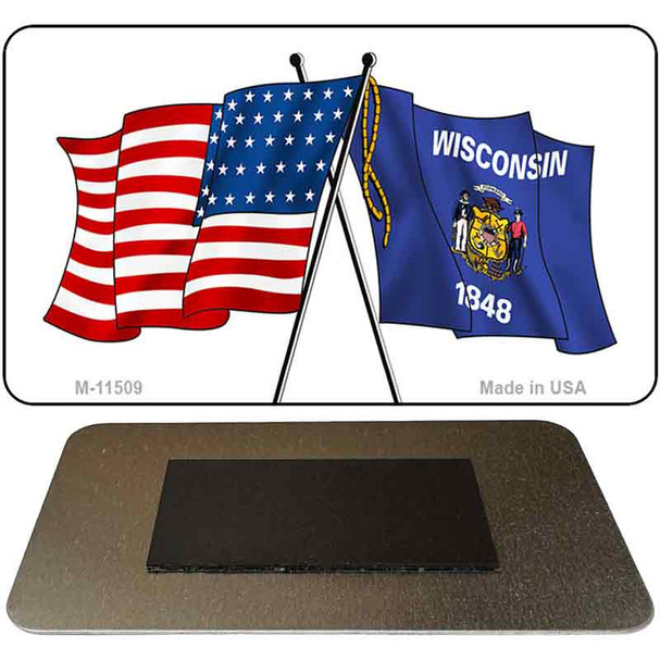 Wisconsin Crossed US Flag Novelty Metal Magnet M-11509