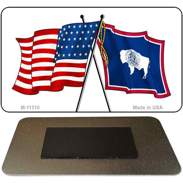 Wyoming Crossed US Flag Novelty Metal Magnet M-11510