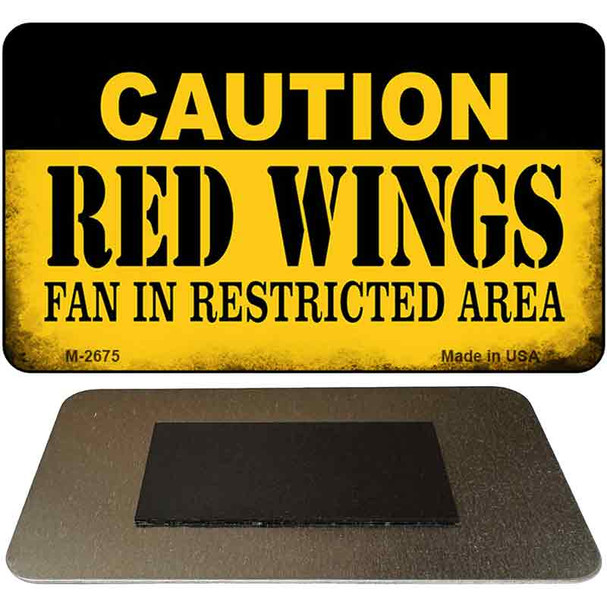 Caution Red Wings Fan Area Novelty Metal Magnet M-2675
