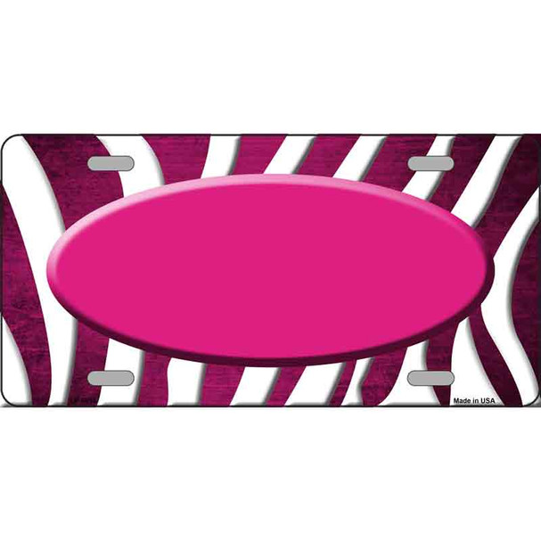 Pink White Zebra Oval Oil Rubbed Metal Novelty License Plate