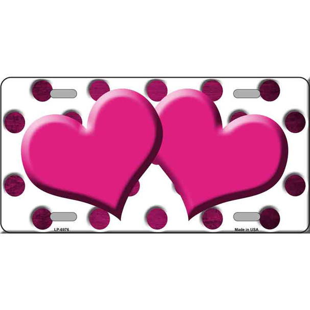 Pink White Dots Hearts Oil Rubbed Metal Novelty License Plate