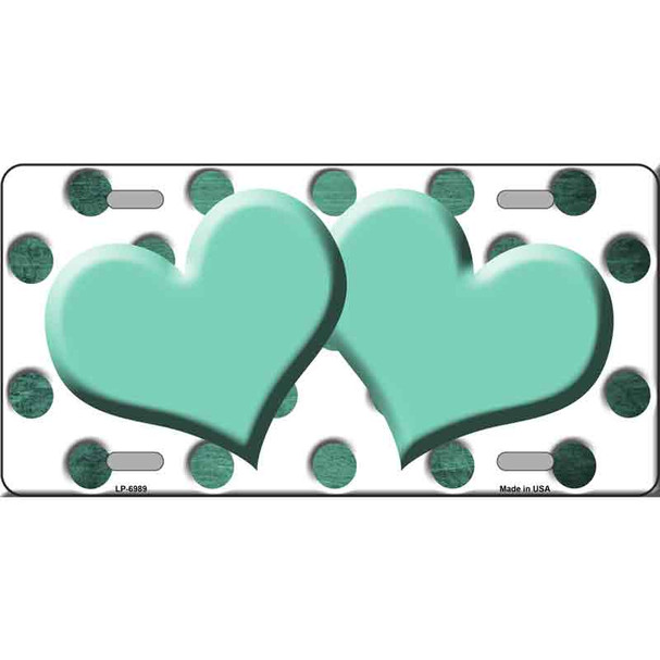 Mint White Dots Hearts Oil Rubbed Metal Novelty License Plate