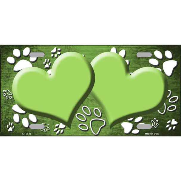 Paw Heart Lime Green White Metal Novelty License Plate