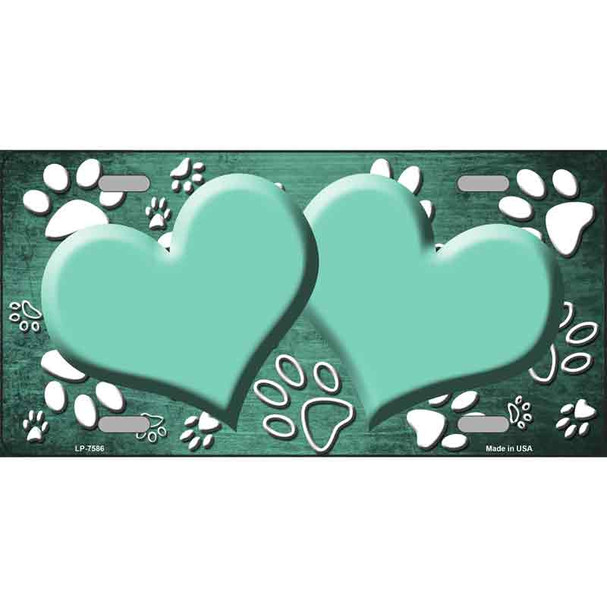 Paw Heart Mint White Metal Novelty License Plate