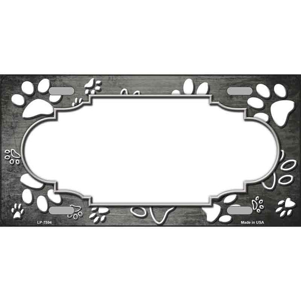 Paw Scallop Gray White Metal Novelty License Plate