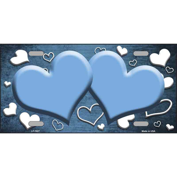 Light Blue White Love Hearts Oil Rubbed Metal Novelty License Plate