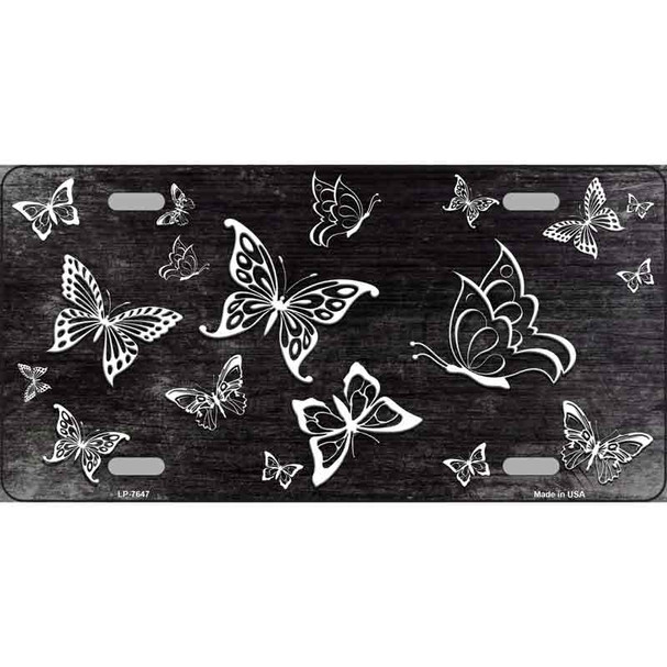 Black White Butterfly Oil Rubbed Metal Novelty License Plate