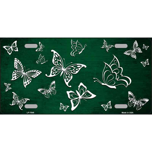 Green White Butterfly Oil Rubbed Metal Novelty License Plate