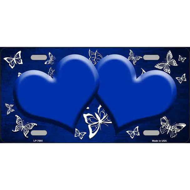 Blue White Hearts Butterfly Oil Rubbed Metal Novelty License Plate