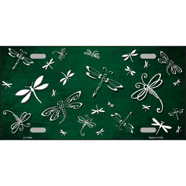 Green White Dragonfly Oil Rubbed Metal Novelty License Plate