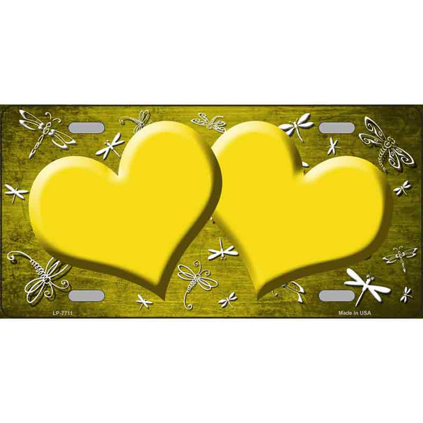 Yellow White Dragonfly Hearts Oil Rubbed Metal Novelty License Plate