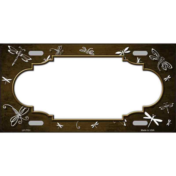 Brown White Dragonfly Scallop Oil Rubbed Metal Novelty License Plate