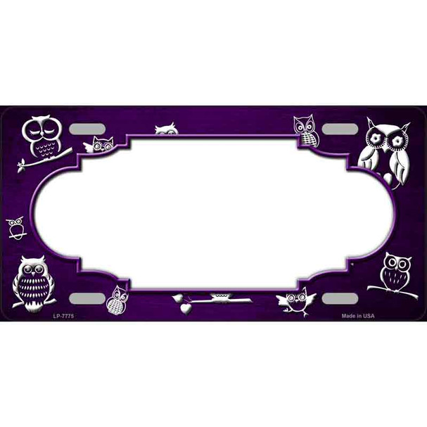 Purple White Owl Scallop Oil Rubbed Metal Novelty License Plate