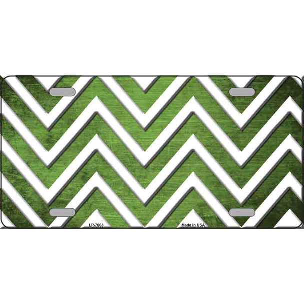 Lime Green White Chevron Oil Rubbed Metal Novelty License Plate