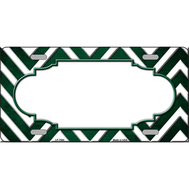 Green White Chevron Scallop Oil Rubbed Metal Novelty License Plate