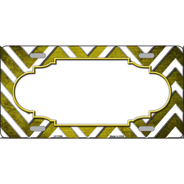 Yellow White Chevron Scallop Oil Rubbed Metal Novelty License Plate