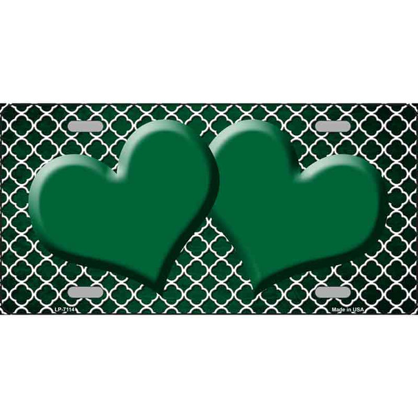 Green White Quatrefoil Hearts Oil Rubbed Metal Novelty License Plate