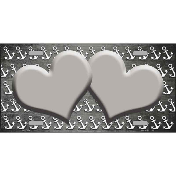 Gray White Anchor Hearts Oil Rubbed Metal Novelty License Plate