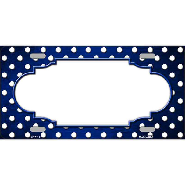 Blue White Small Dots Scallop Oil Rubbed Metal Novelty License Plate