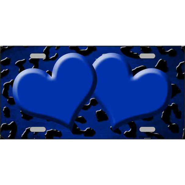 Blue Black Cheetah Hearts Oil Rubbed Metal Novelty License Plate