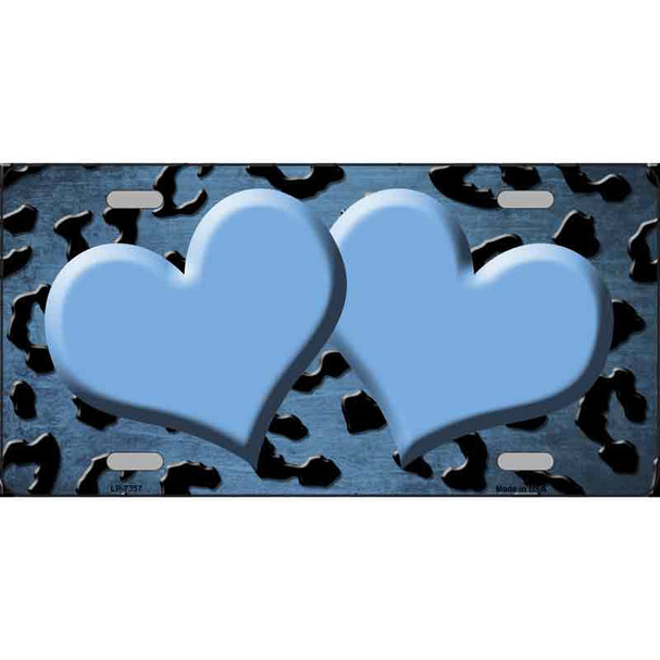 Light Blue Black Cheetah Hearts Oil Rubbed Metal Novelty License Plate