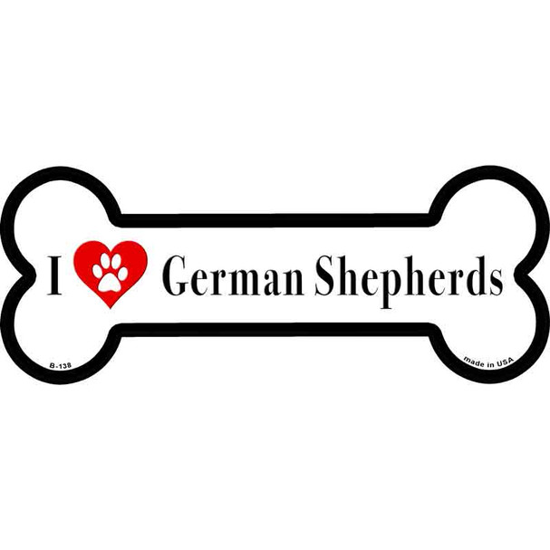 I Love German Shepherds Novelty Metal Bone Magnet B-138