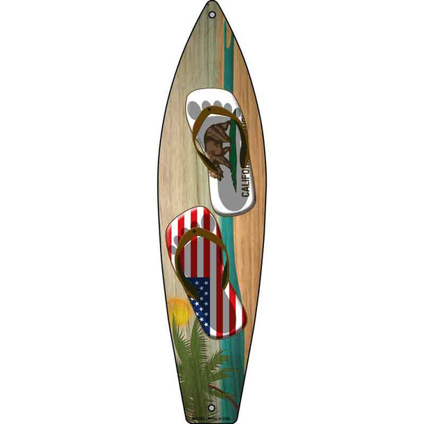 California Flag and US Flag Flip Flop Novelty Metal Surfboard Sign