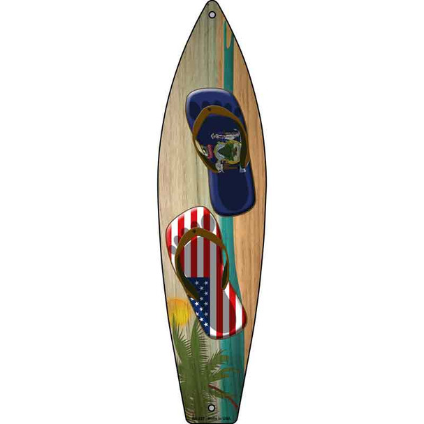 Maine Flag and US Flag Flip Flop Novelty Metal Surfboard Sign
