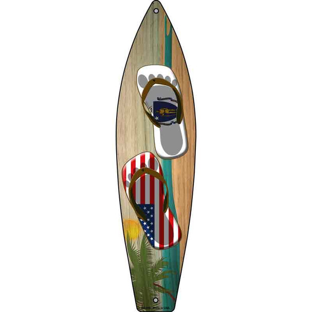 Massachusetts Flag and US Flag Flip Flop Novelty Metal Surfboard Sign