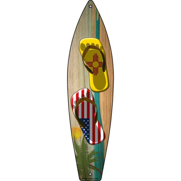 New Mexico Flag and US Flag Flip Flop Novelty Metal Surfboard Sign