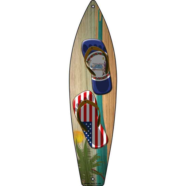 Virginia Flag and US Flag Flip Flop Novelty Metal Surfboard Sign