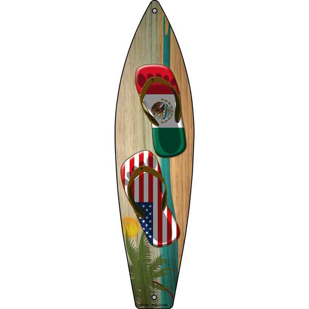 Mexico Flag and US Flag Flip Flop Novelty Metal Surfboard Sign