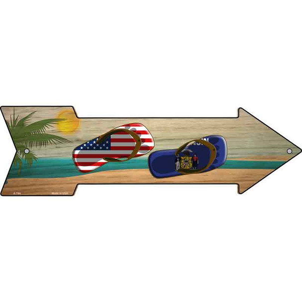 US and Wisconsin Flag Flip Flop Novelty Metal Arrow Sign