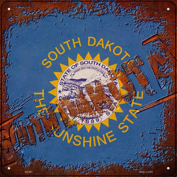 South Dakota Rusty Stamped Novelty Metal Square Sign
