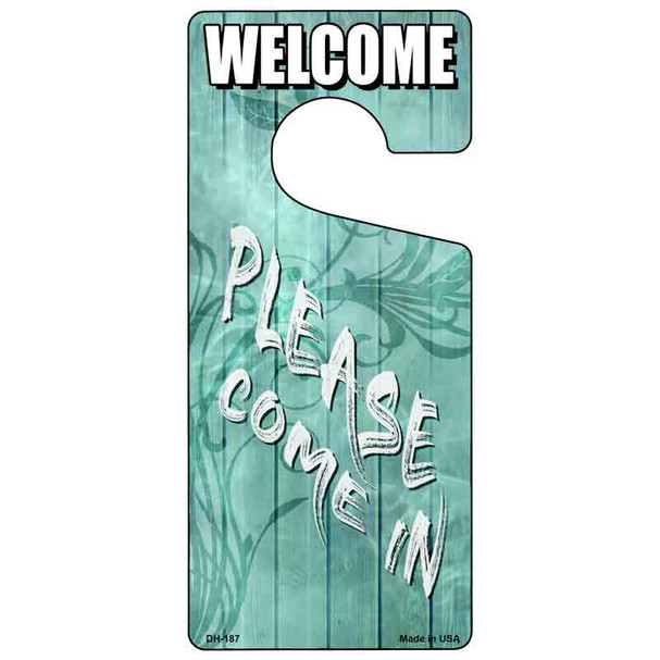 Please Come In Teal Novelty Metal Door Hanger DH-187