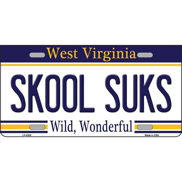 Skool Suks West Virginia Novelty Metal License Plate