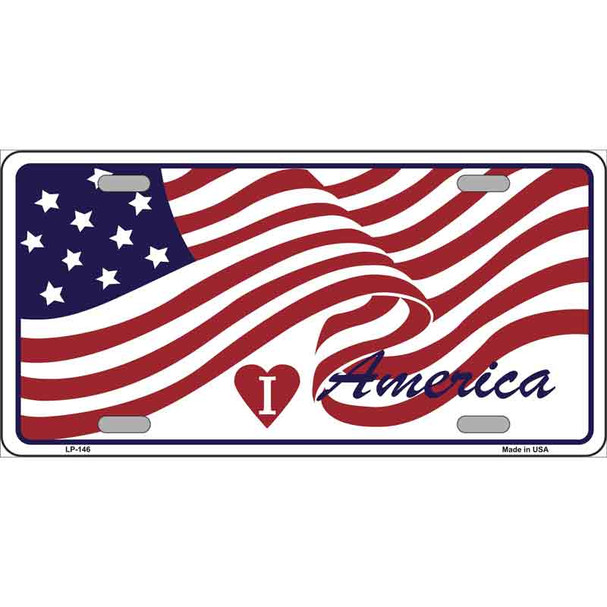 I Love America Flag Metal Novelty License Plate