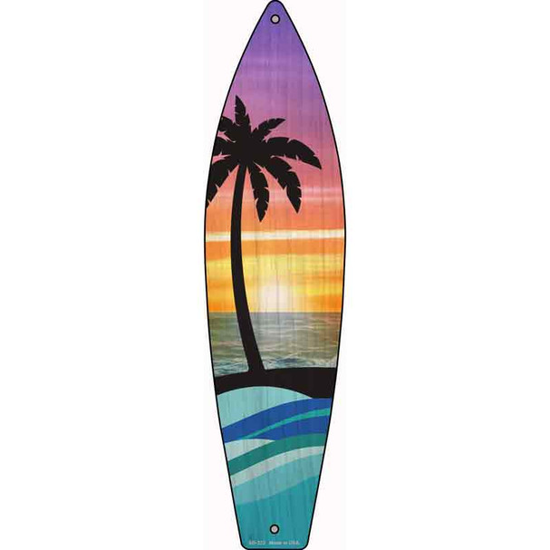 Palm Trees Sunset Novelty Metal Surfboard Sign