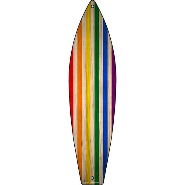 Rainbow Striped Novelty Metal Surfboard Sign
