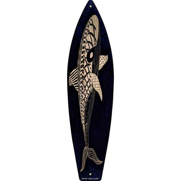 Tribal Print Whale Novelty Metal Surfboard Sign