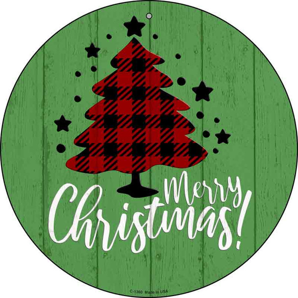 Merry Christmas With Tree Novelty Metal Circular Sign C-1360