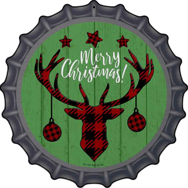 Merry Christmas Reindeer Novelty Metal Bottle Cap Sign BC-1355