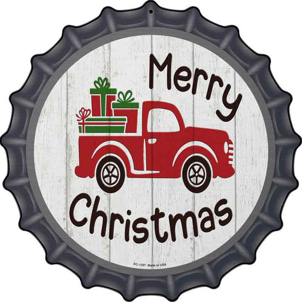 Merry Christmas Present Truck Novelty Metal Bottle Cap Sign BC-1357
