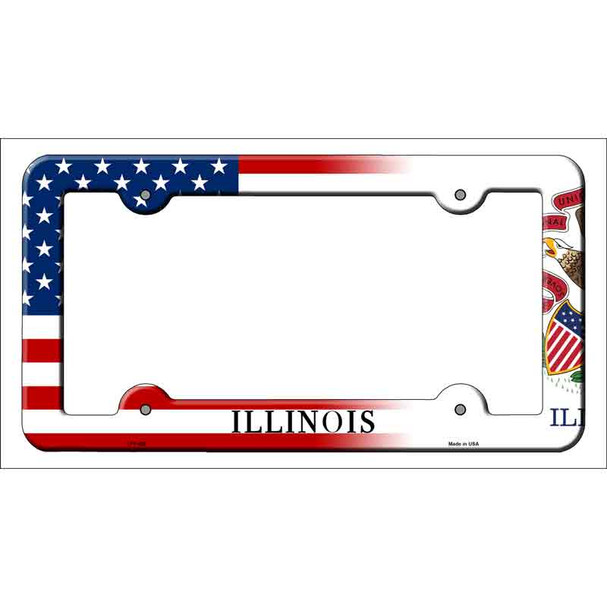Illinois|American Flag Novelty Metal License Plate Frame LPF-452