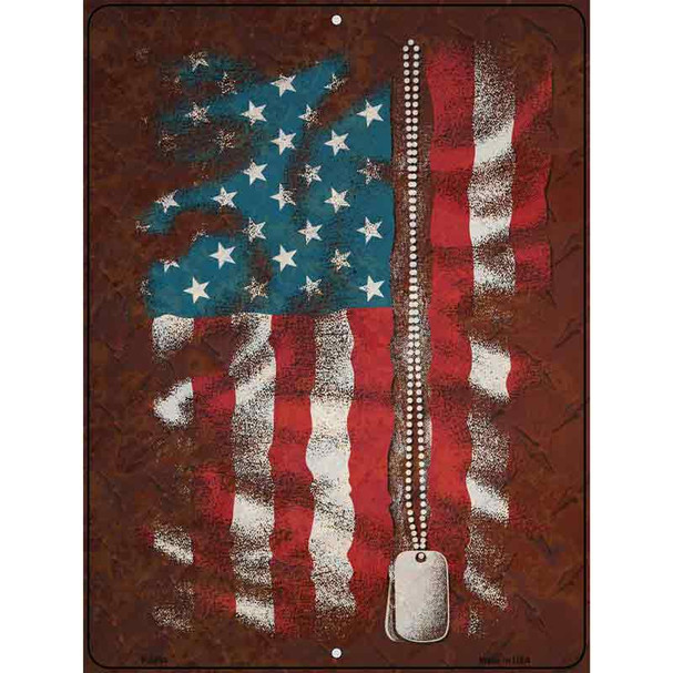 American Flag With Dog Tags Novelty Metal Parking Sign