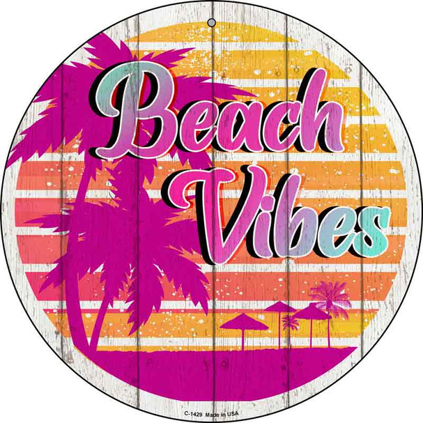 Beach Vibes Palm Novelty Metal Circular Sign