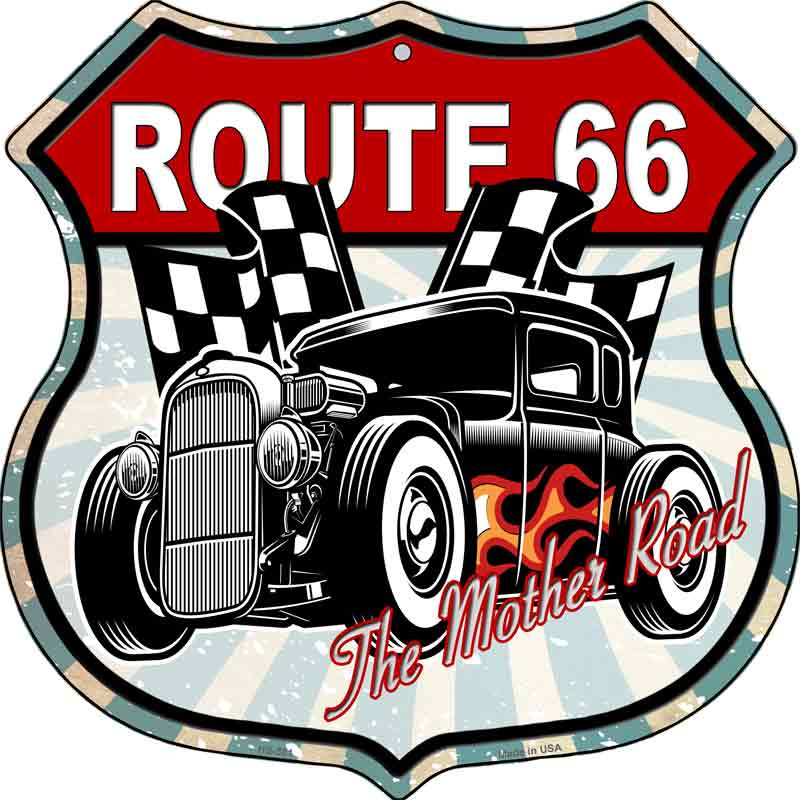 Black Hot Rod Flame Route 66 Novelty Metal Highway Shield Sign