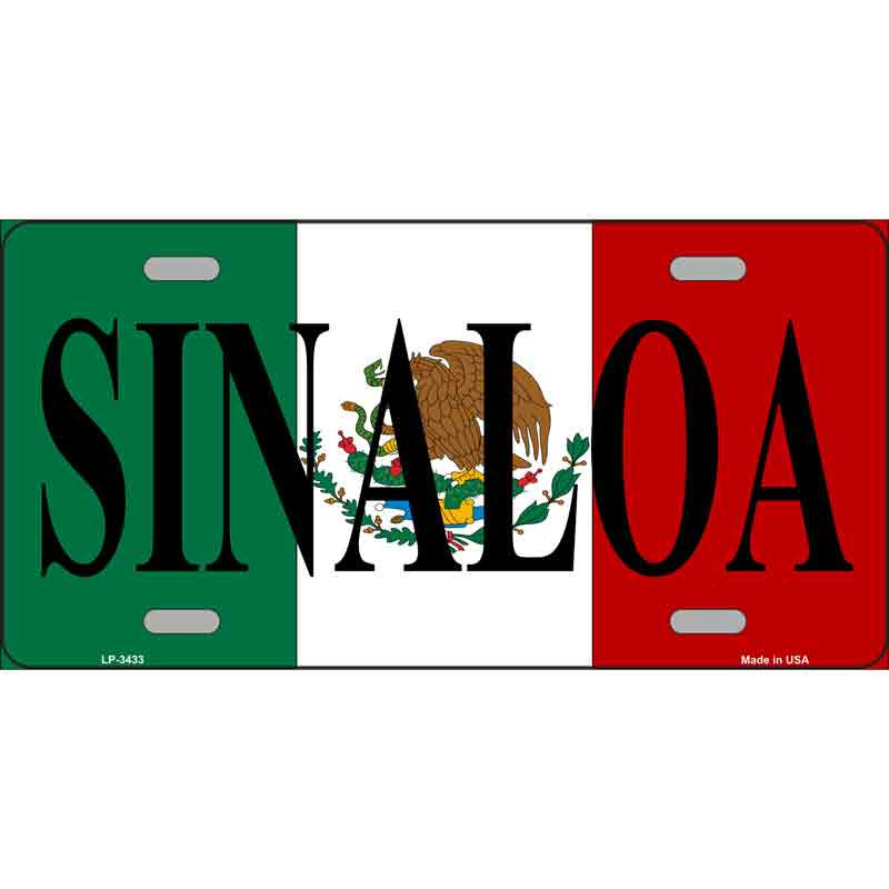 Sinaloa on Mexico Flag Metal Novelty License Plate