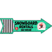 Snowboard Rentals Novelty Metal Arrow Sign